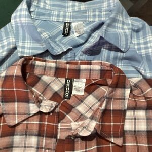 2 Women’s Plaid Shirts - Light Blue and brown. Two for one!